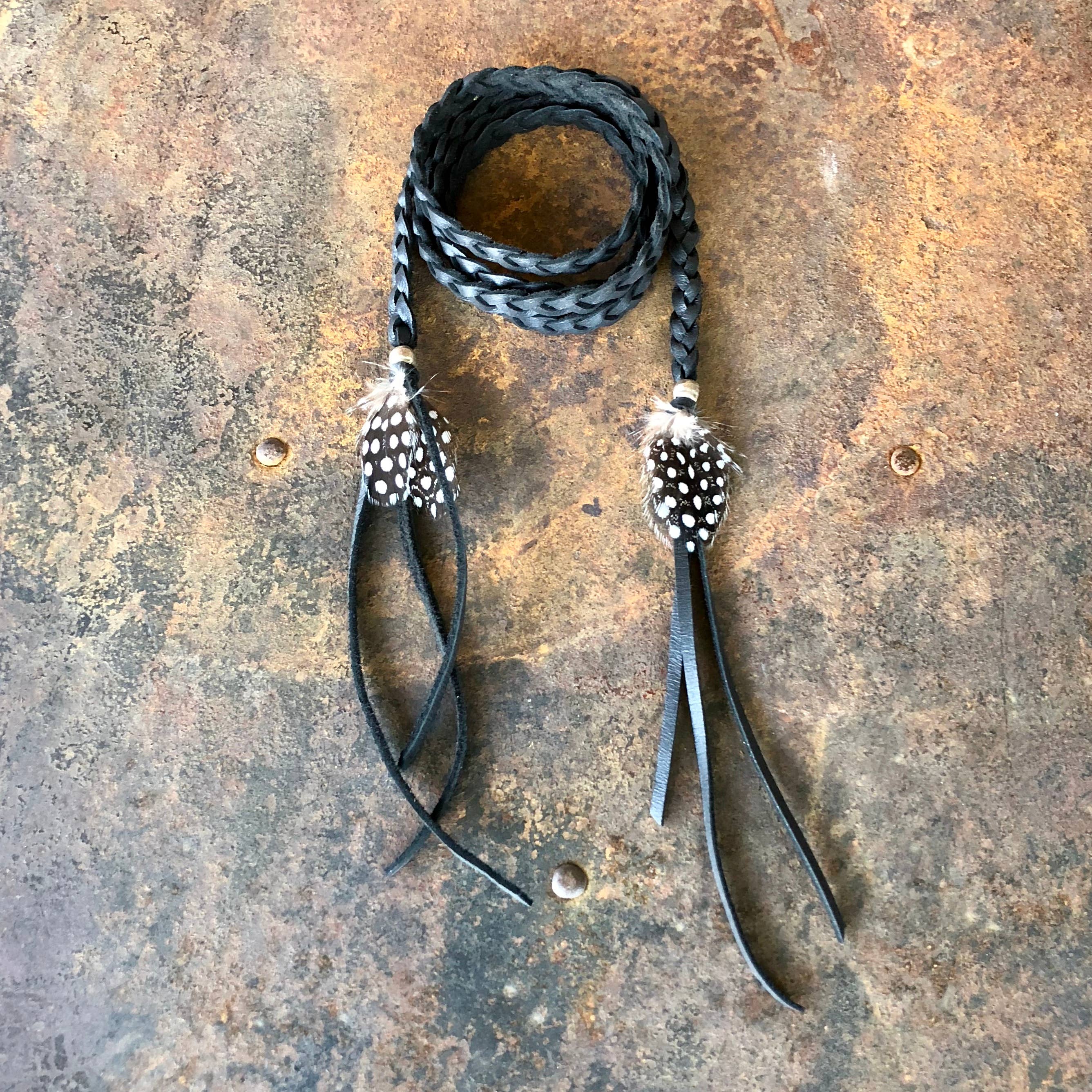 Leather Wrap Lariat Accessory, Black