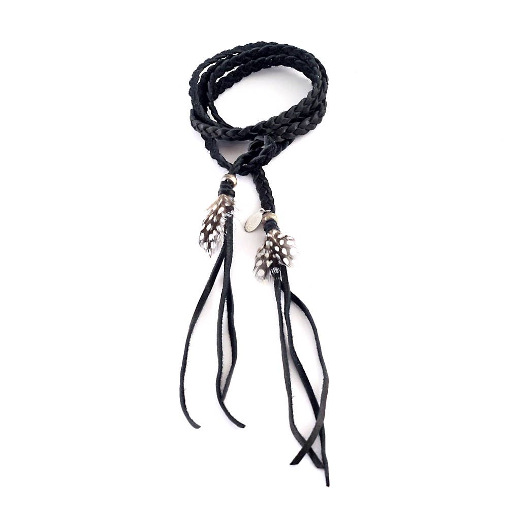 Leather Wrap Lariat Accessory, Black