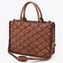 Brown quilted handbag with a gold clasp on a white background