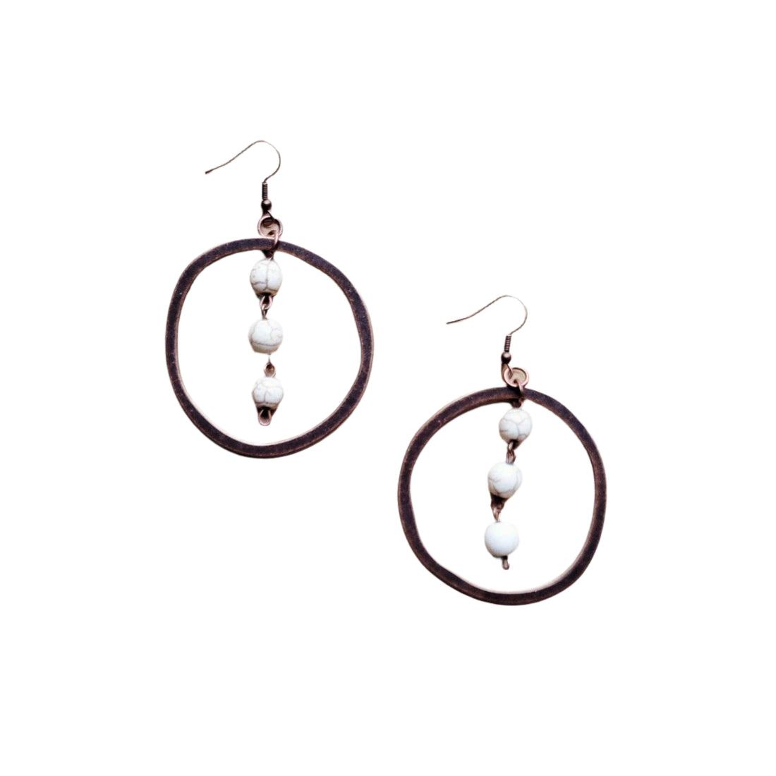 White Turquoise Western Copper Hoop Earrings