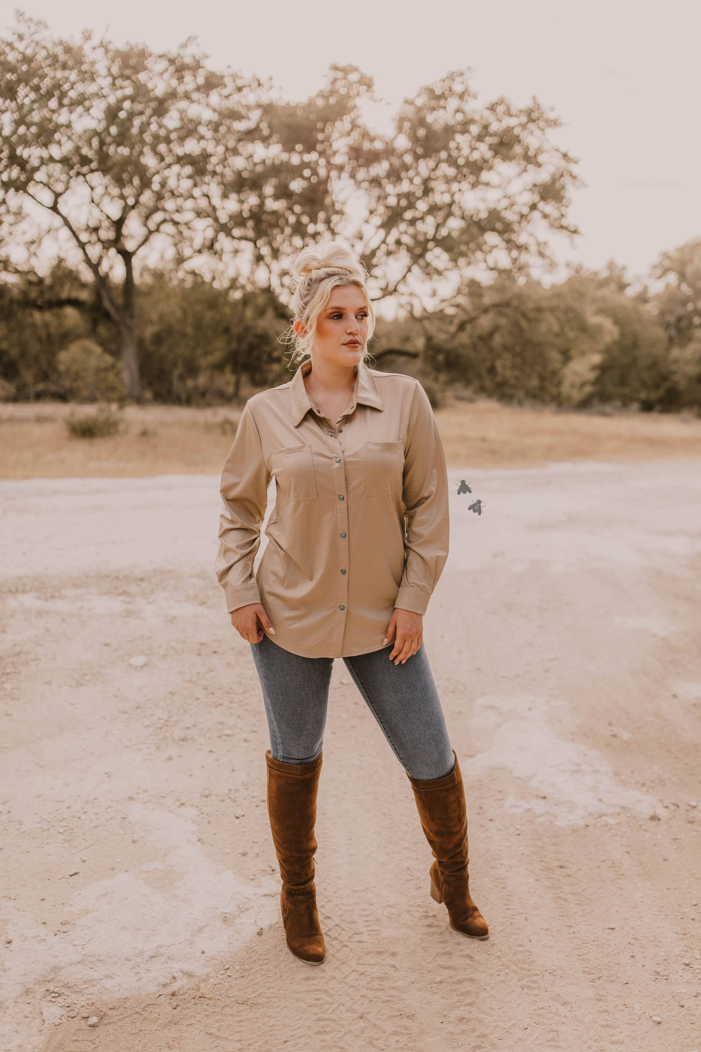 Leather Lux Blouse, Sand