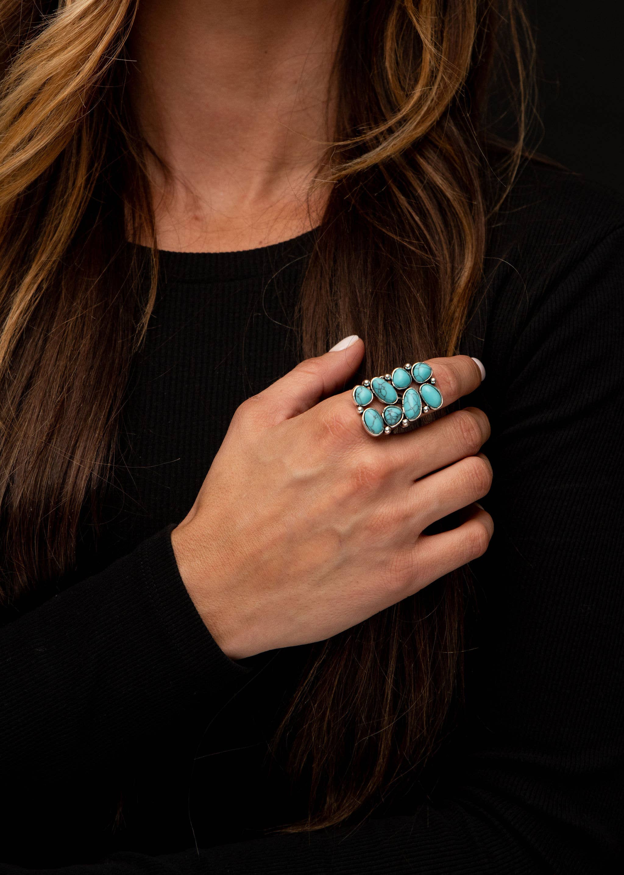 Adjustable Multi Stone Rectangular Turquoise Ring