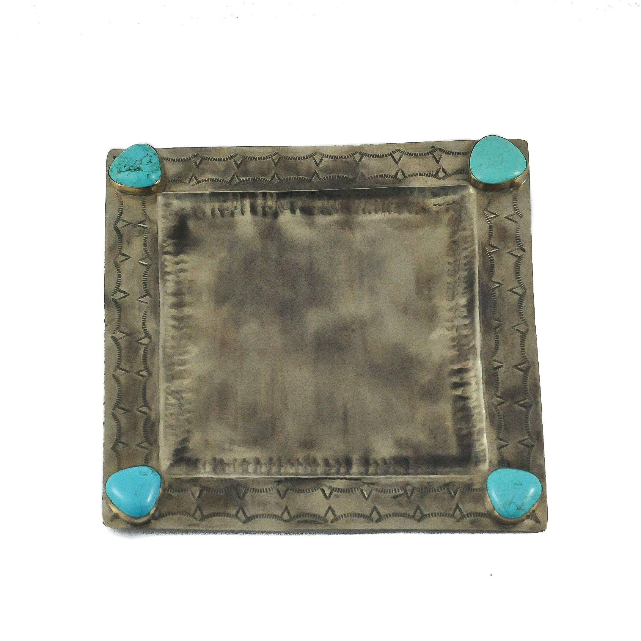 Square Silver Tray With 4 Stones