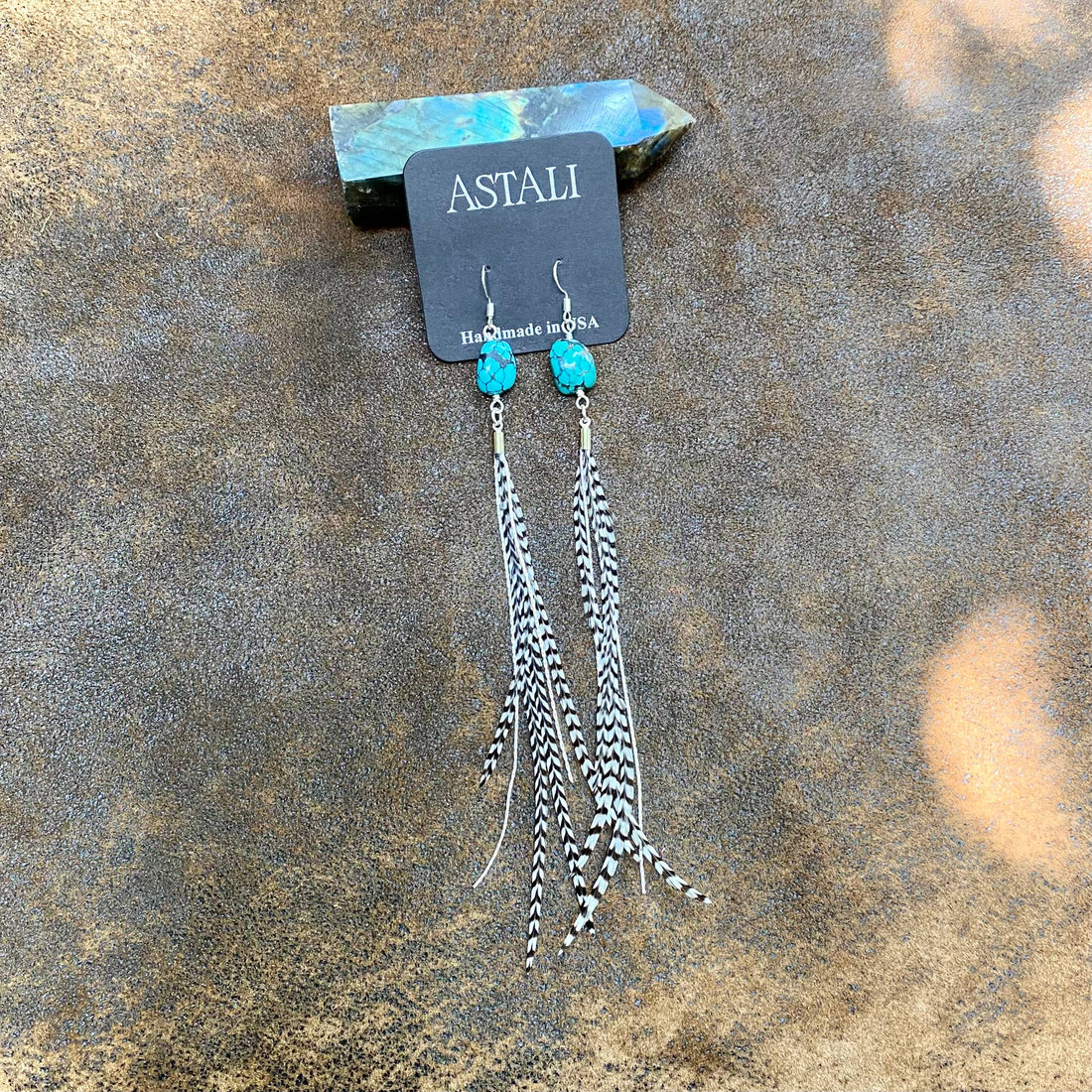 Turquoise &amp; Mini Feather Earrings - Grizzly/Silver, Western: Grizzly / Silver