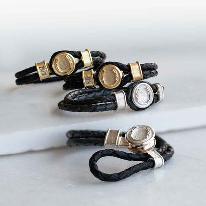 Colton Horseshoe Dome Lock Braided Bracelet, Gold