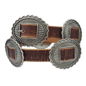 Western Concho Genuine Distressed Leather Belt, Brown