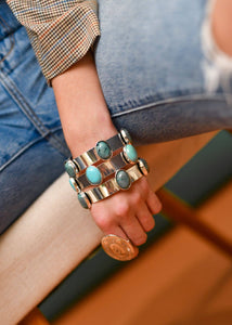 Turquoise Oval Burnished Silver Bangle