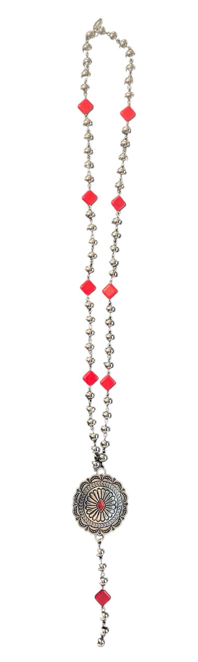 Red Diamond Silver Y Necklace