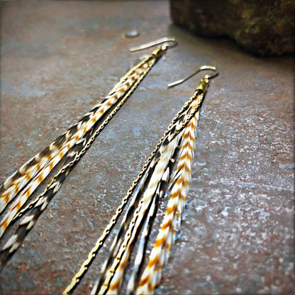 Mini Feather Earrings - Grizzly &amp; Ginger/Gold, Boho Western: Grizzly &amp; Ginger / Gold