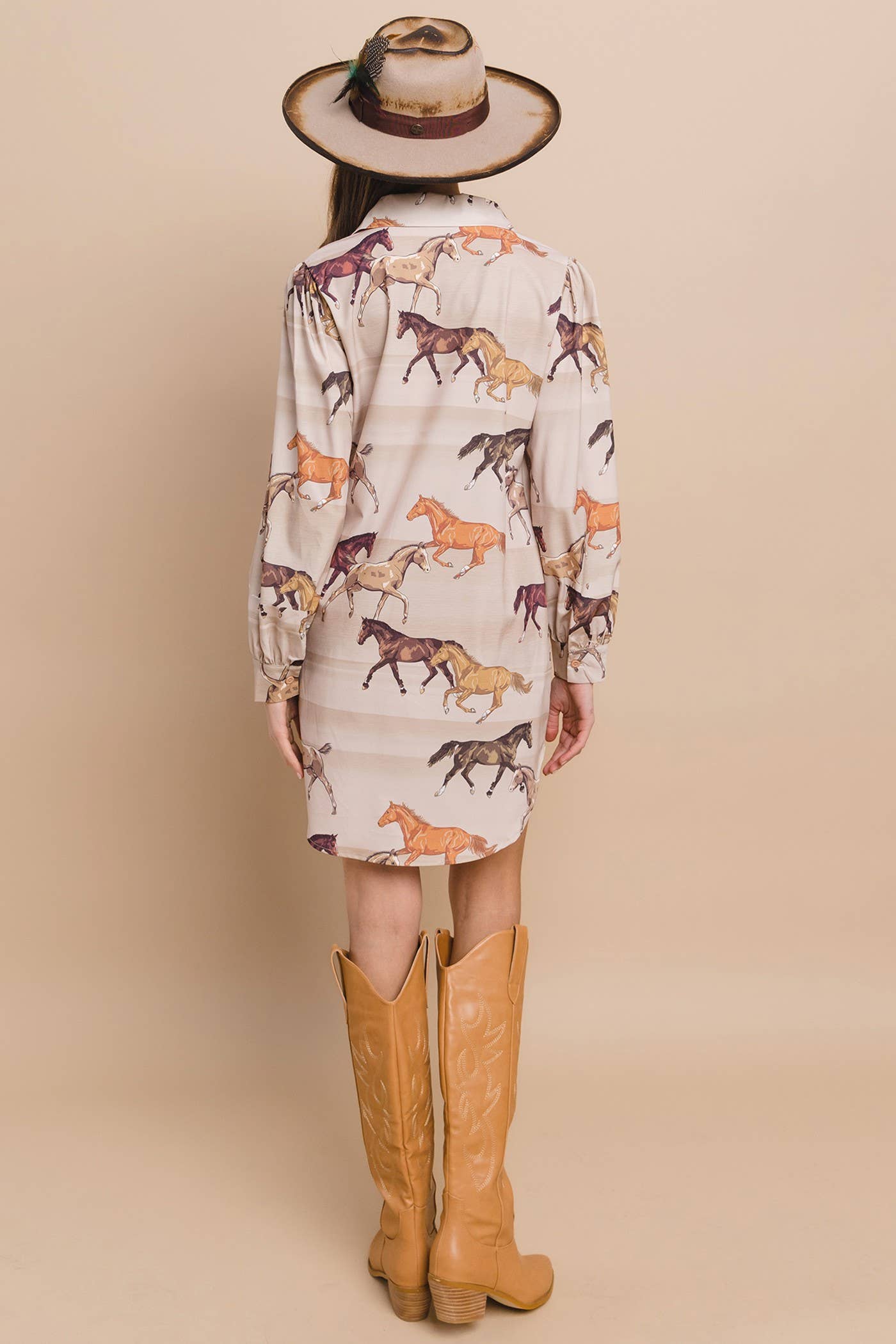 Training Horses Print Button Down Shirt Dress