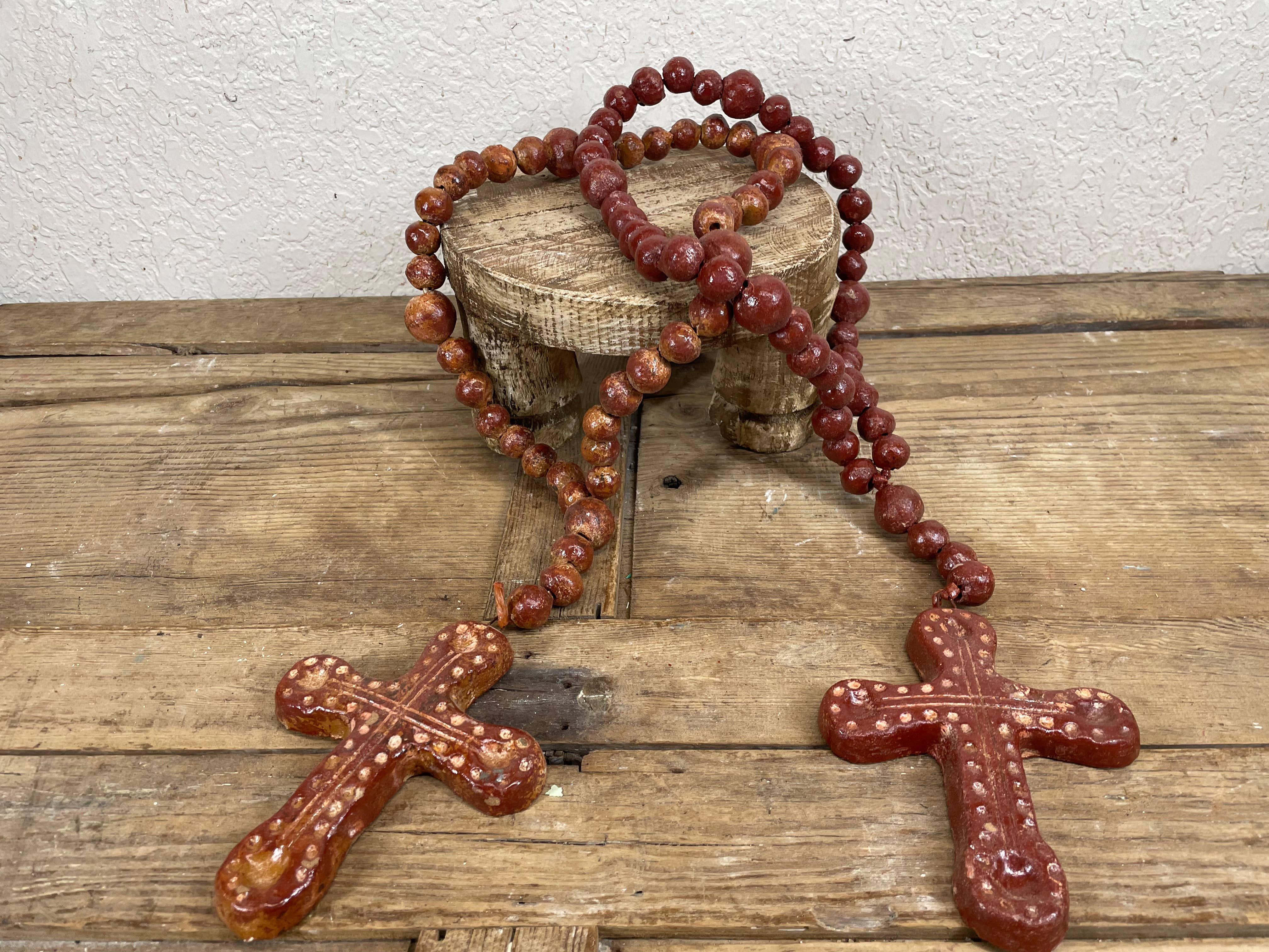 Clay Rosary Beads With Cross, 28"