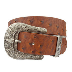 Longhorn Ostrich Print Buckle Set, Brown