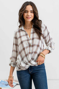 Cadie Plaid Wrap Blouse