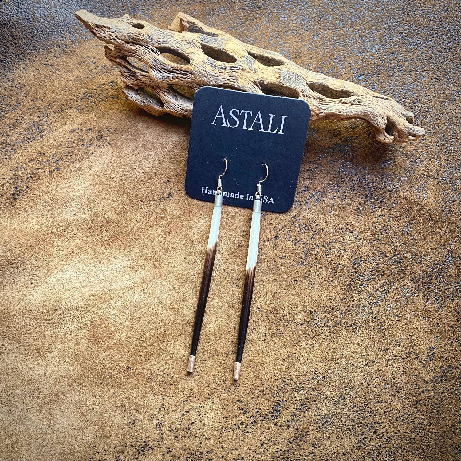 Porcupine Quill Earrings - Short, Black/Brown/Ivory, Silver: Short / Silver