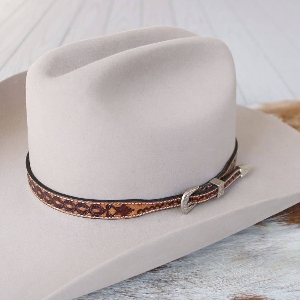 Jones Brown Tooled Leather Hat Band