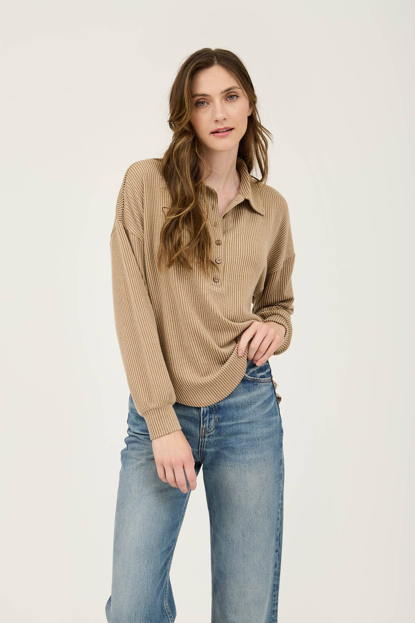 Shania Pinstripe Top, Khaki