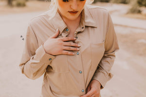 Leather Lux Blouse, Sand