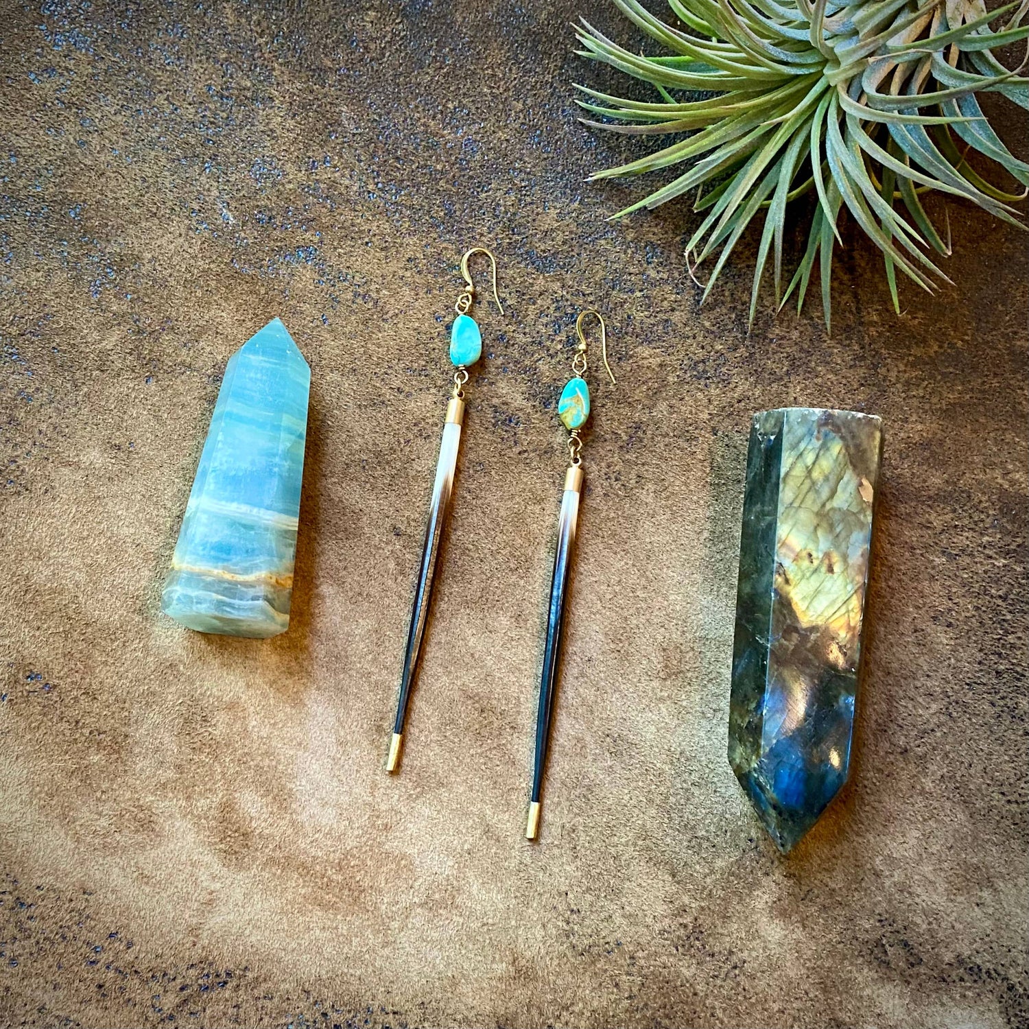 Porcupine Quill &amp; Turquoise Earrings