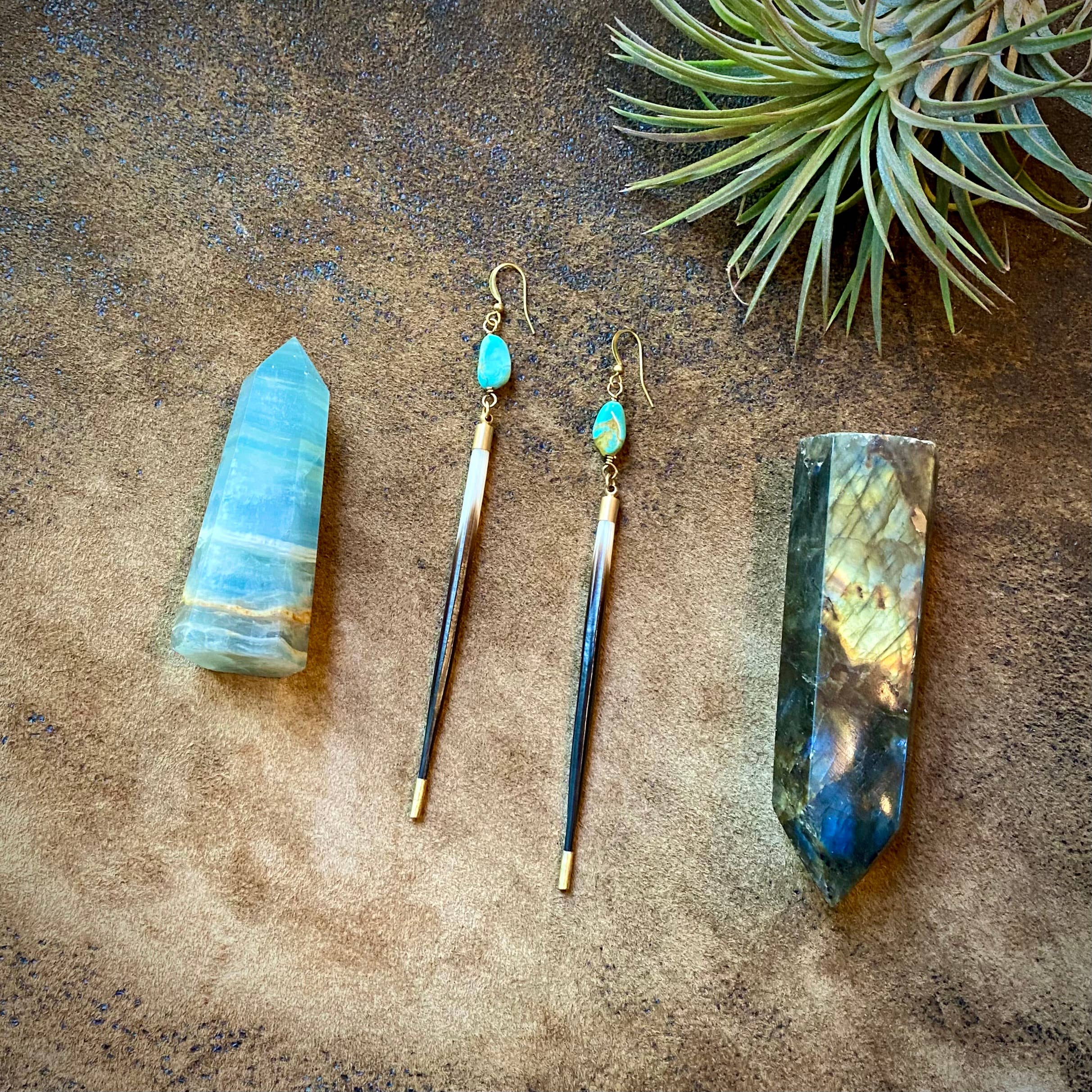Porcupine Quill &amp; Turquoise Earrings