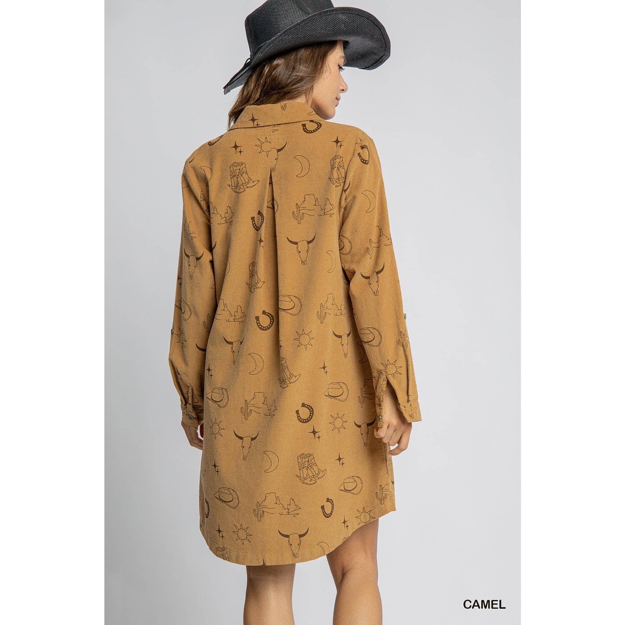 Walk The Line Corduroy Dress, Camel