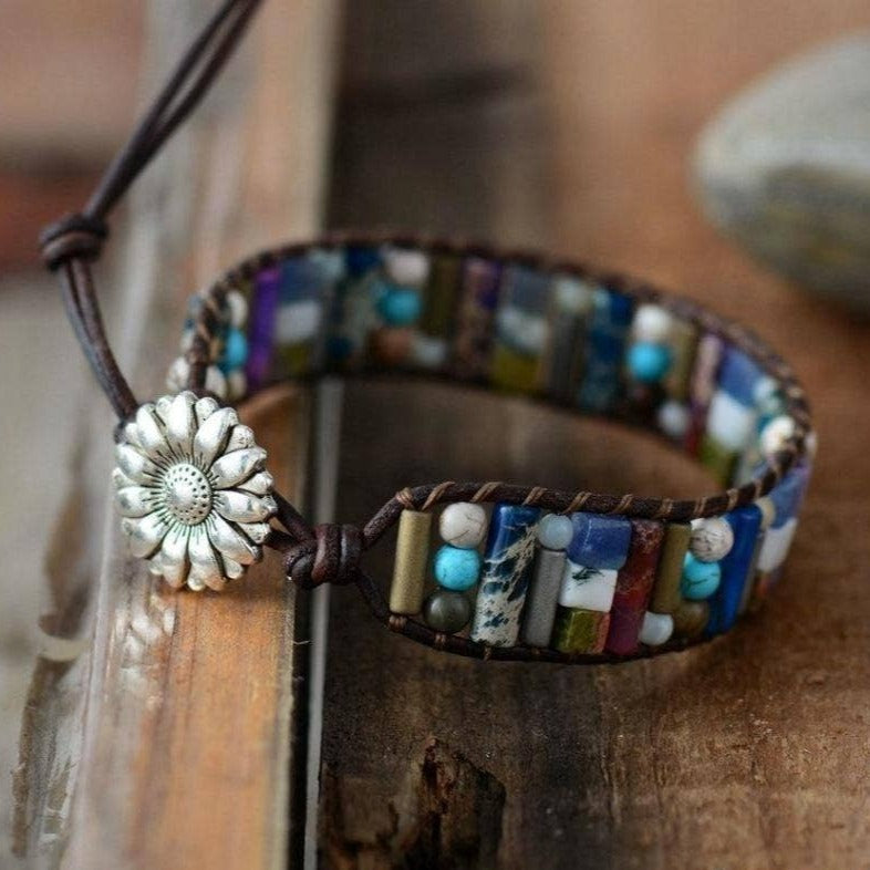 Handmade Mixed Stone Sunflower Bracelet