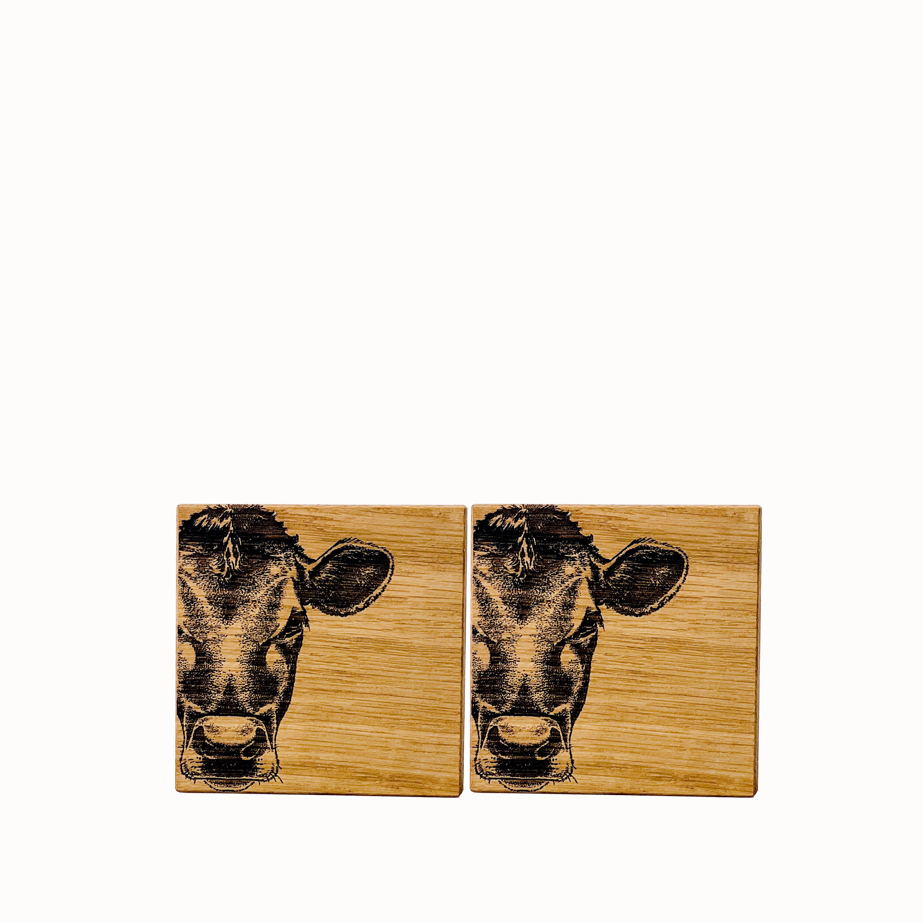 2 Oak Coasters - Jersey Cow