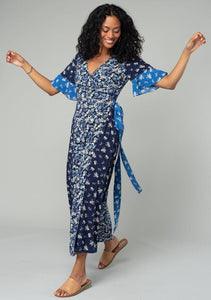 Multi Floral Short Sleeve Wrap Maxi Dress