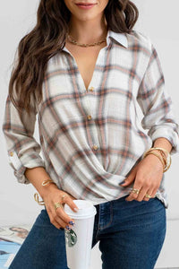 Cadie Plaid Wrap Blouse