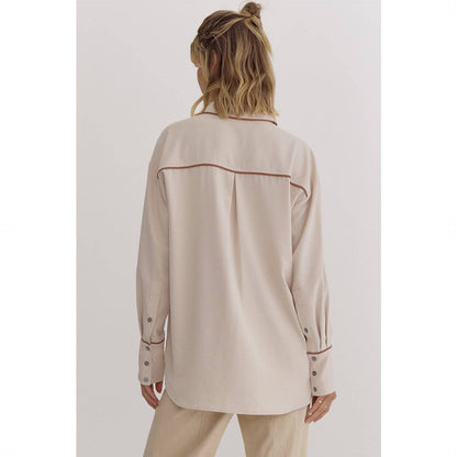 Ecru Long Sleeve Button Down Blouse