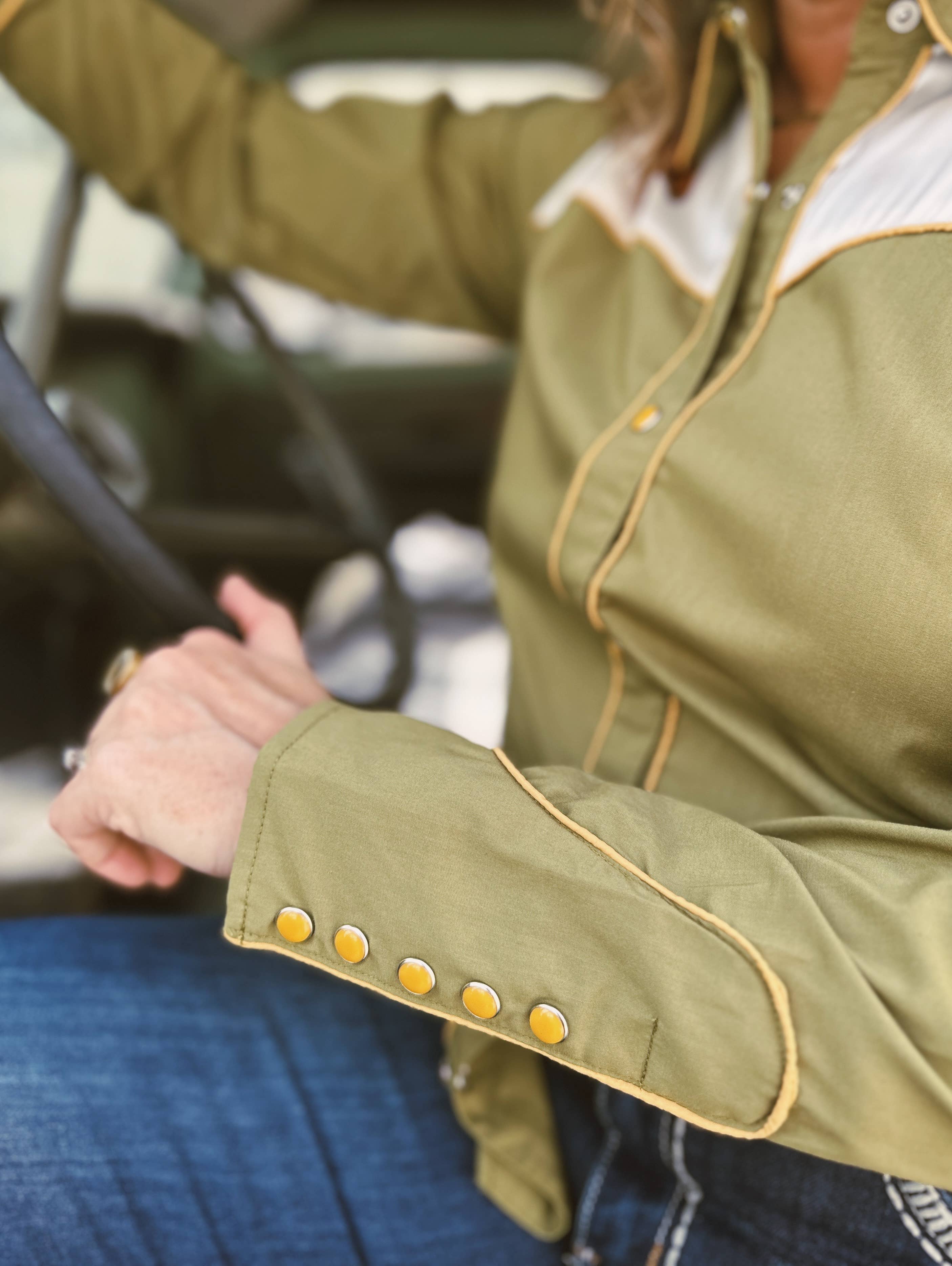 Horse Pearl Snap Button Up Blouse