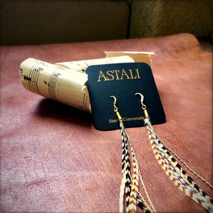 Mini Feather Earrings - Grizzly &amp; Ginger/Gold, Boho Western: Grizzly &amp; Ginger / Gold