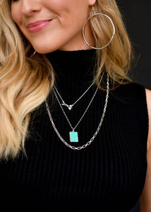 24" Layered Silver Necklace w/ Arrows & Turquoise Accents