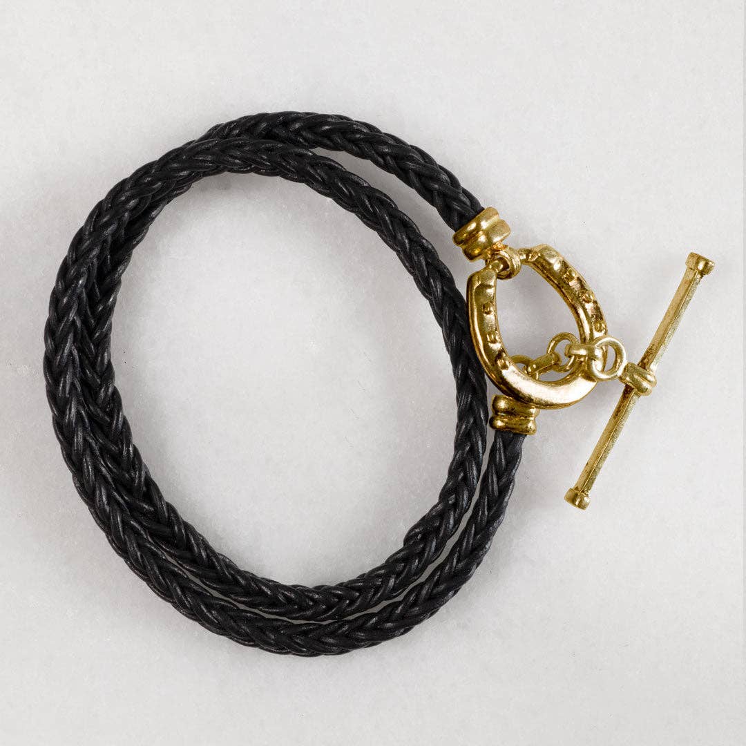 Roundup Braided Leather Horseshoe Bracelet