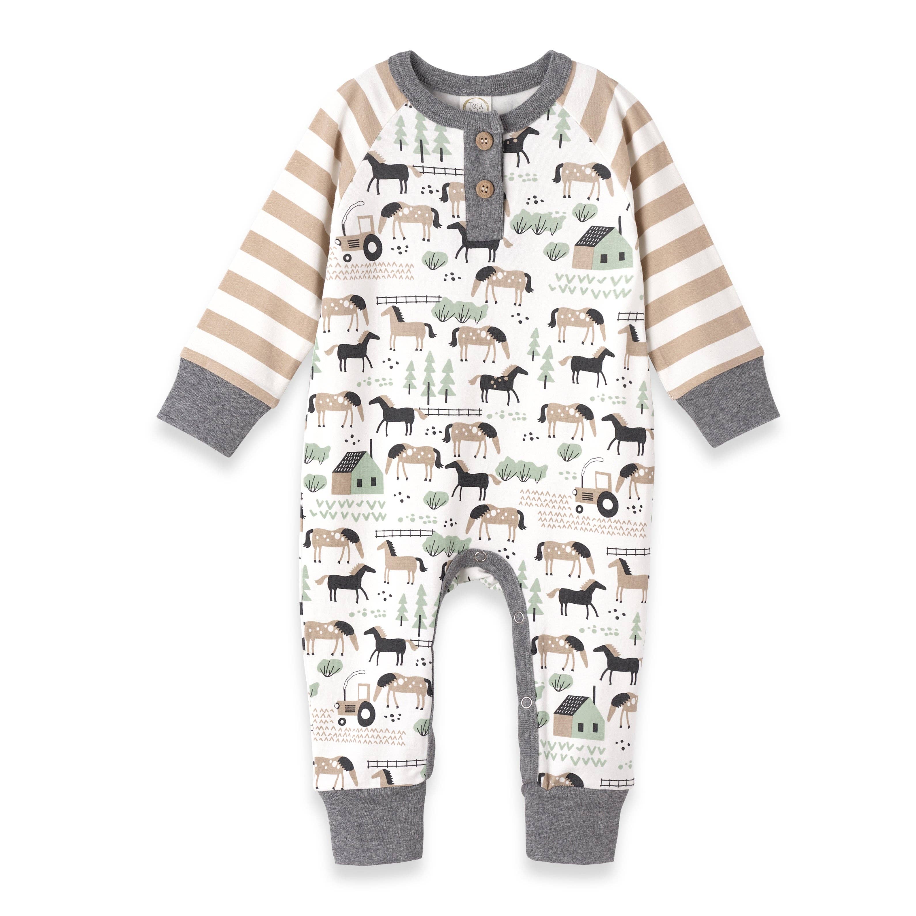 Horses Bamboo Baby Henley Romper