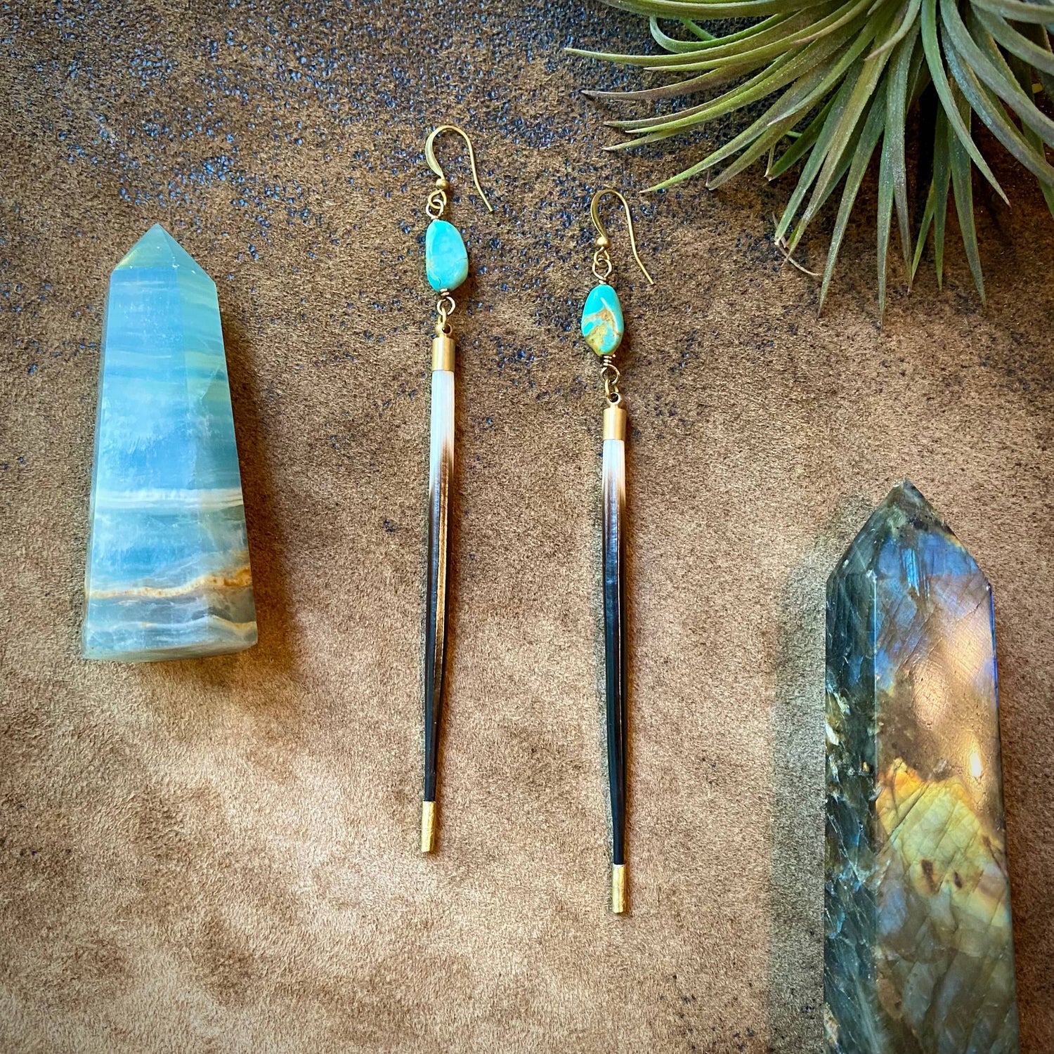 Porcupine Quill &amp; Turquoise Earrings