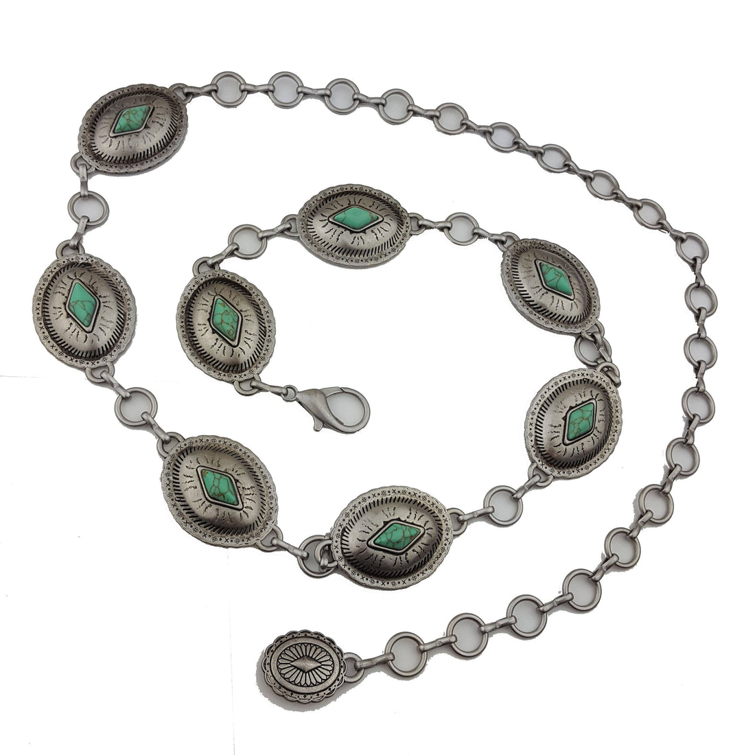 Western Oval Matte Silver Concho Chain Belt