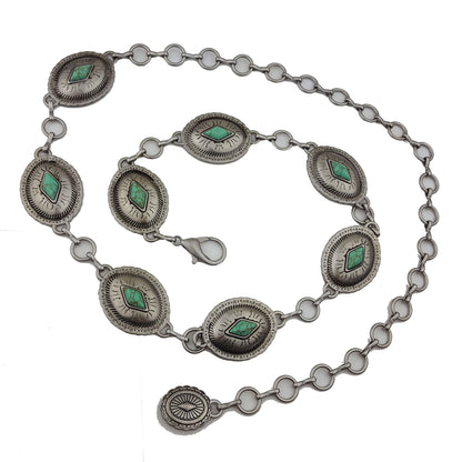 Western Oval Matte Silver Concho Chain Belt