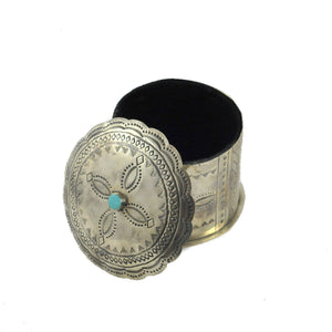 Stamped Round Box With Turquoise