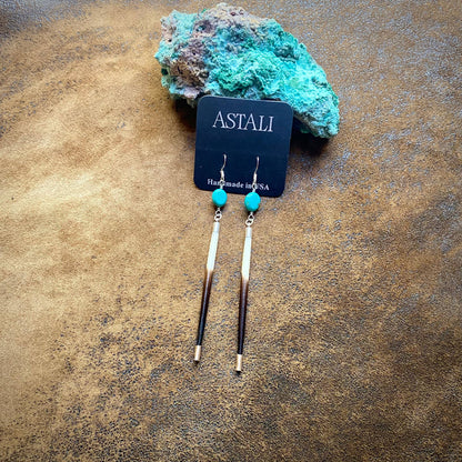 Porcupine Quill &amp; Turquoise Earrings, with Silver Earwires: Turquoise &amp; Silver