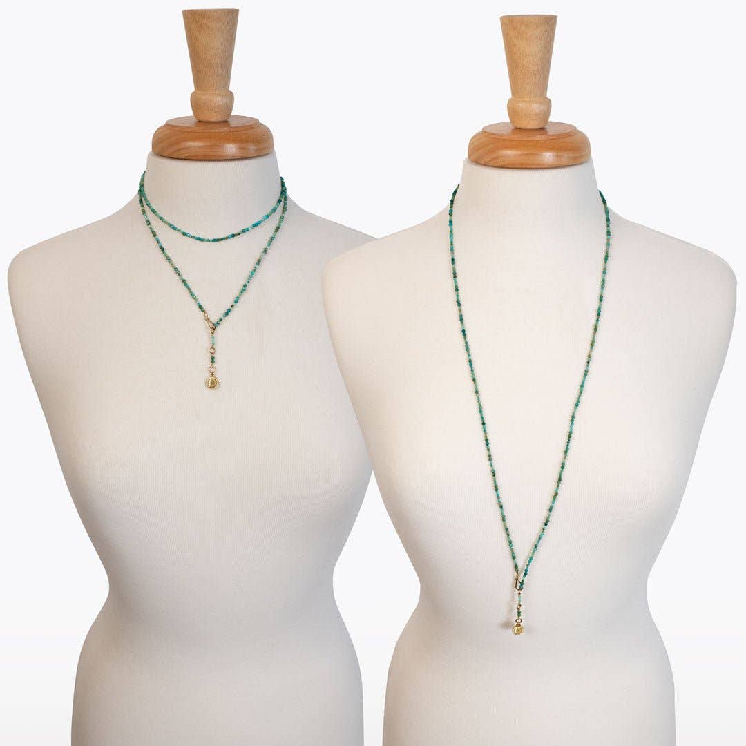 Aurora Turquoise &amp; Gold Long Strand Necklace