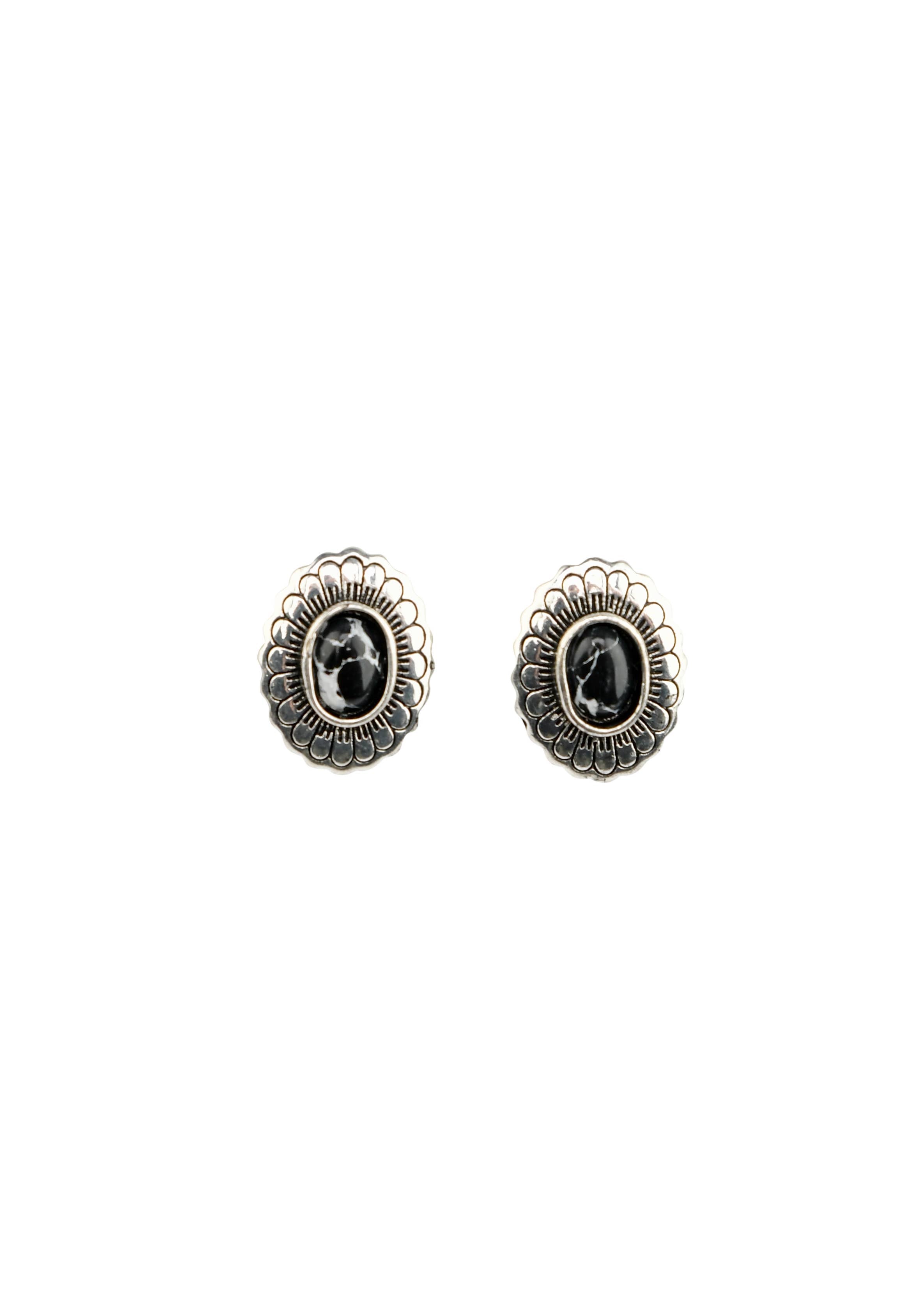 Onyx Flower Stamped Concho Earrings