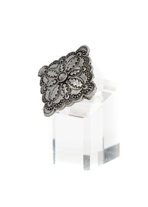 Silver Diamond Shaped Adjustable Ring with Rhinestone