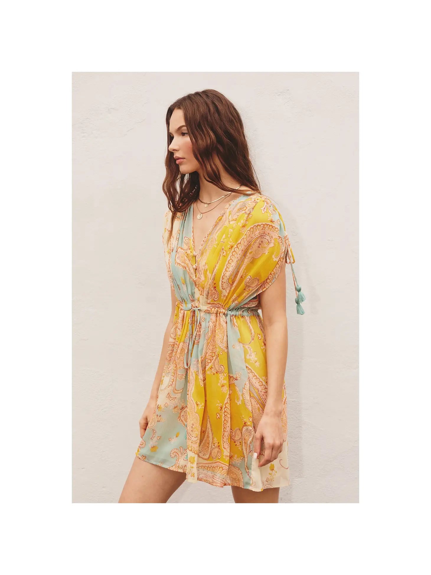 Making Memories Cinched Waist Kaftan Mini Dress