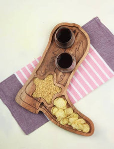 Acacia Wood Cowboy Boot Chip & Dip Platter