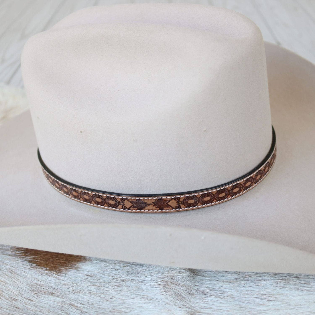 Jones Brown Tooled Leather Hat Band