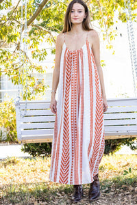 Embroidered Aztec Striped Cami Maxi Dress