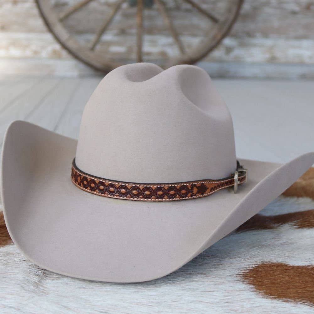 Jones Brown Tooled Leather Hat Band