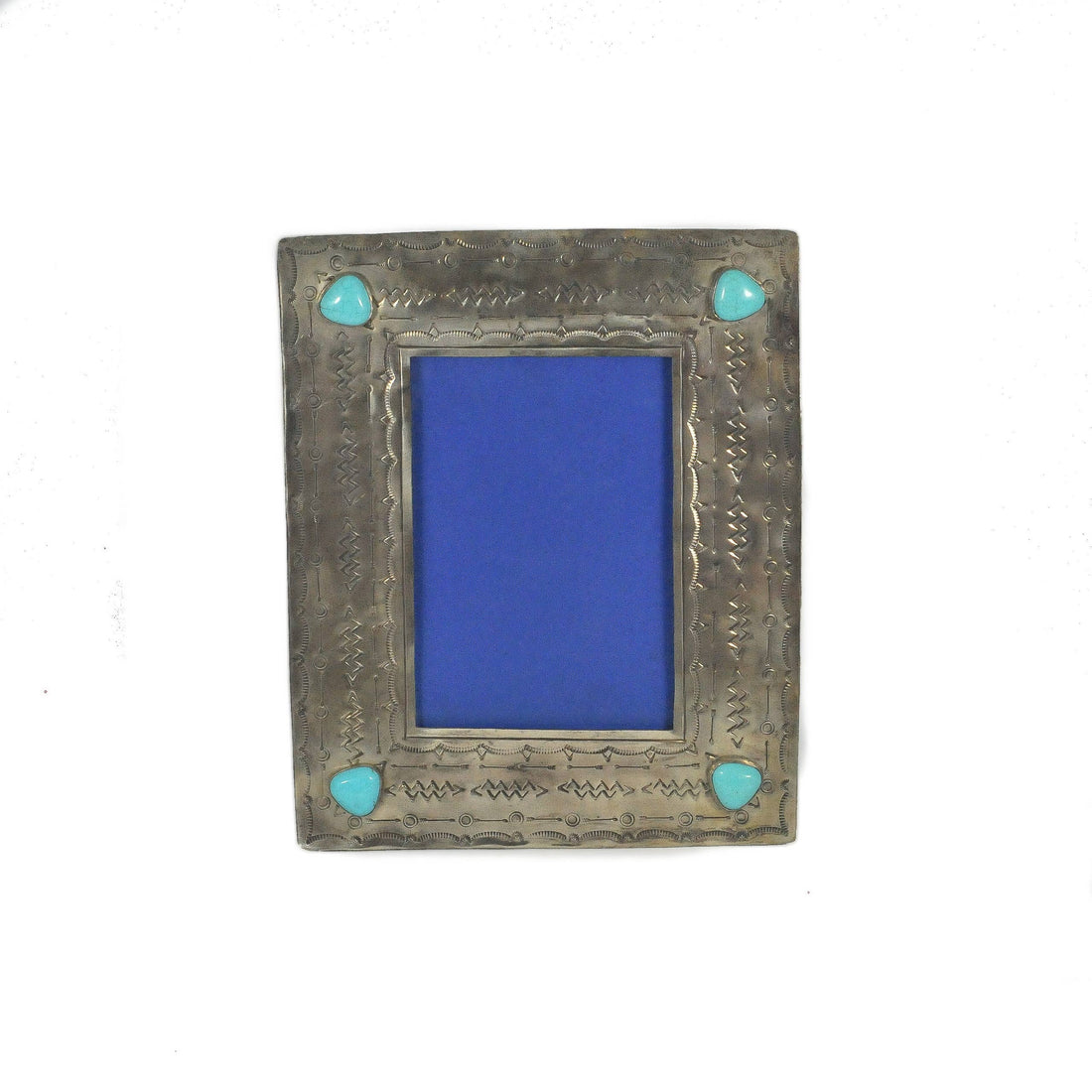 Stamped Silver Frame With Turquoise Stones, 5 X 7