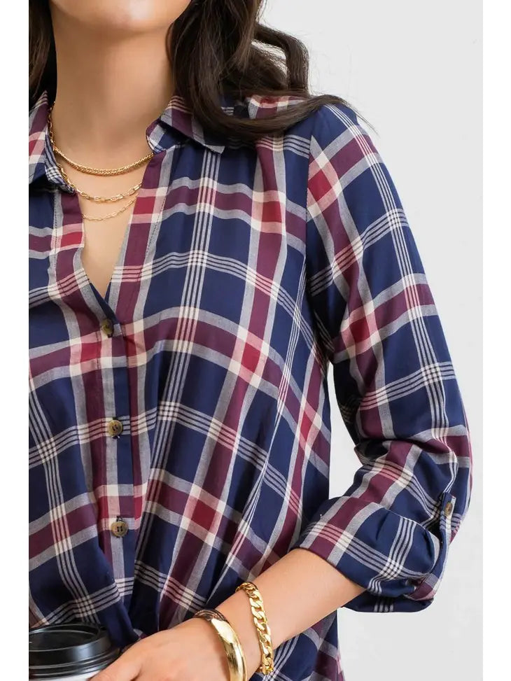 Hadley Plaid Button Down Wrap Top