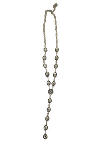 Silver Oval Rhinestone Concho Lariat Necklace